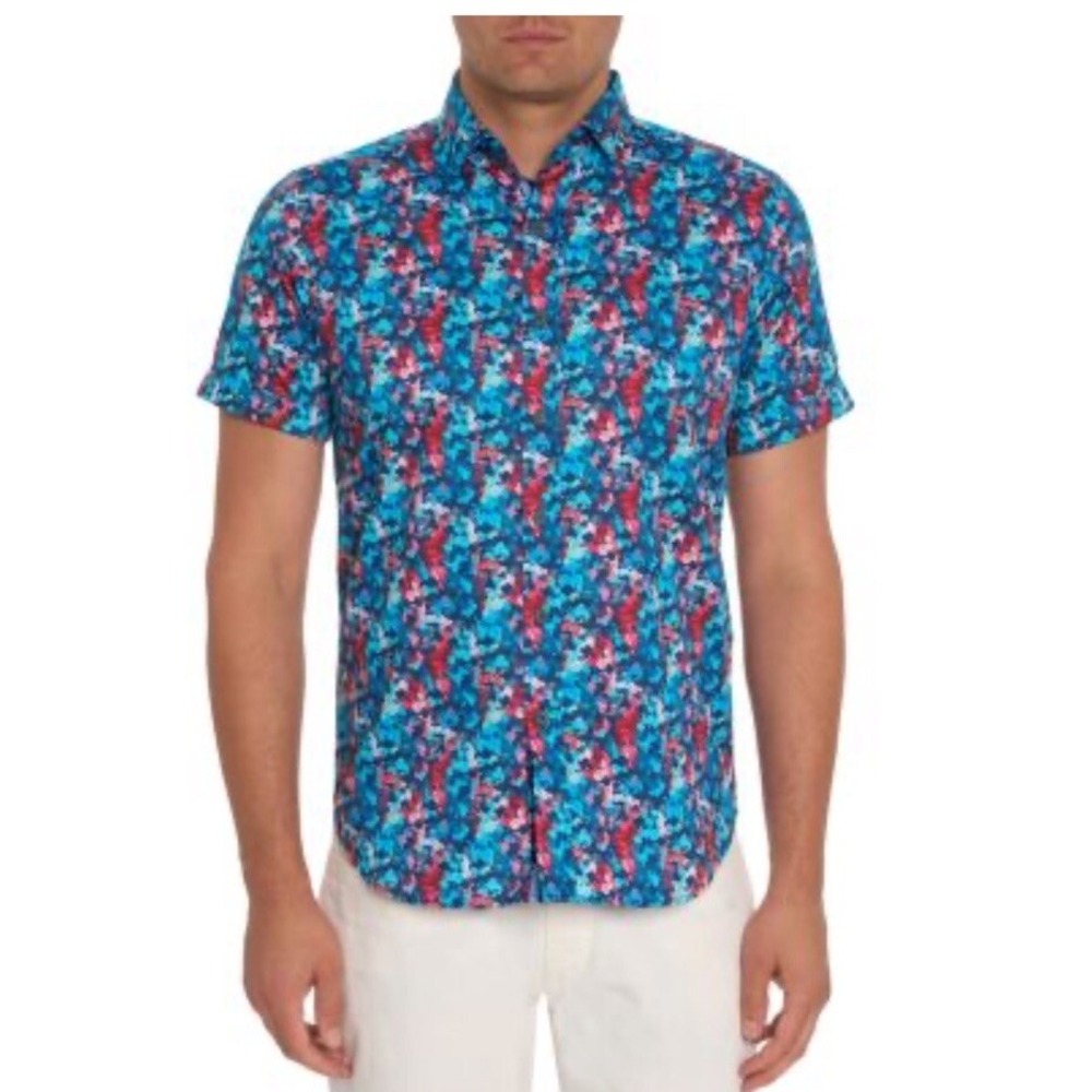 Robert Graham Bailey Abstract Print Short Sleeve Button Down Shirt Mens XL